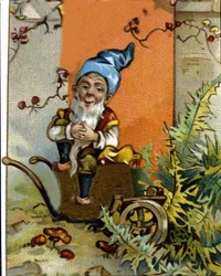 Karakter af den siddende dværg eller farfadet. 1800-tallets kromolitografi.