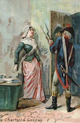 Charlotte Corday (1768-1793) efter mordet på Marat. Liebig-kromolitografi fra det 19. århundrede