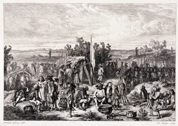 Chouans ved bivuak - i "" Det gamle og moderne Bretagne"" af Pitre-Chevalier, redigeret af W. Coquebert