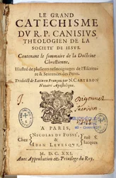Kristen religion: Titelblad til den store katekismus. Værk af Pierre Canisius (1600-tallet)