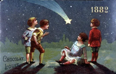 Chromolithography Chocolat Louit fra 1882. Børn ønsker sig, når stjernen dukker op.