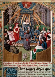 Claude de Seyssel (død 1520) tilbyder sin bog til kong Ludvig XII (1462-1515) Miniature fra Claude de Seyssels "La Grande Monarchy de France"