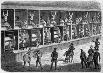 Coldbath Fields Prison - Rettelseshuset i London - løbebåndet - Coldbath Fields - London Gravering 1868