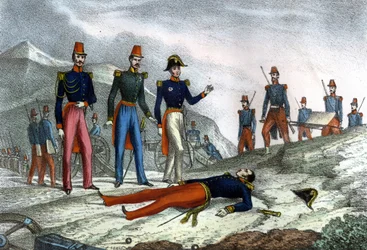 Erobring af Algeriet. General Danrémonts død under tilfangetagelsen af ​​Konstantin. 13. oktober 1837. i "Det gamle og moderne Algeriet"" af Leon Galibert. Italiensk udgave i 1846 farve.
