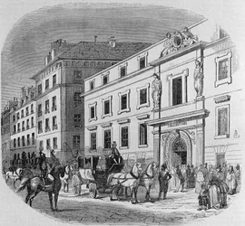 Musikkonservatoriet i rue du Faubourg Poissonniere i Paris: koncertadgang. Stik fra 1860