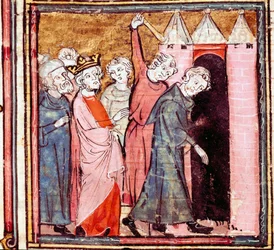 Sammensværgelse mod Ludvig den Fromme (778-840) kejser af Vesten, hans søn Lothaire pålagde ham en offentlig bod på klosteret Saint Medard de Soissons i 833 Miniature taget fra "" Grandes Chronicles de France"" 1375-1379 kommunale bibliotek , Cas