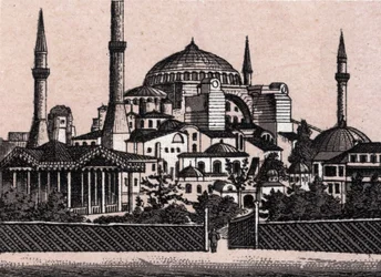 Konstantinopel, Tyrkiet: udsigt over moskeen Saint Sophia (Hagia Sophia eller Hagia Sophia). i "" Verden illustrerer 168 visninger"" Udateret (slutningen af 1800-tallet)