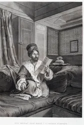 Kostumer og portrætter: Seyd Moustafa Pasha såret i slaget ved Abouqyr (Aboukir) i "" Description of Egypt"", Imperial Publishing
