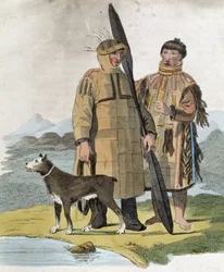 Par fra en russisk provins og deres hund - gravering
