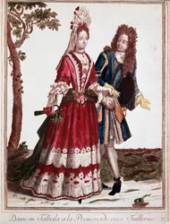 Par, der går i Tuileriehaven, Paris (gravering