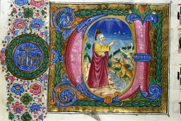 Skabelsen: Gud foran Jordens skabninger. Manuskript fra det 15. århundrede. Biblioteca Nazionale Braidense, Milano.