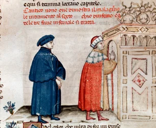 Dante og Virgil ved porten til Dite styret af furierne (sang 9 fra helvede, i den guddommelige komedie) - miniature 1400-tallet