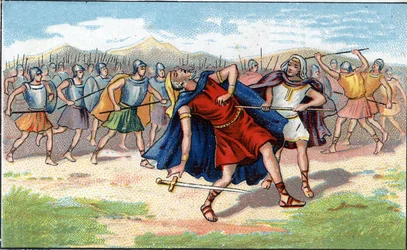 Judas Maccabee (Maccabee eller Maccabee) eller Yeouda Hamakabi jødiske krigers død (200-160 f.Kr.). Kromolitografi af det 19. århundrede