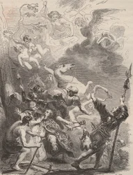 Sankt Lievin den Stores død (Livin eller Lebwin eller Livinus) som evangelist af Flandern, martyrdøden i 657/663. Indgravering fra 1868 i "Histoire de Belgique fra primitiv tid til slutningen af Leopold I