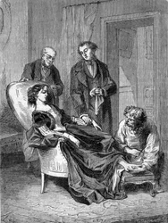 Deces af pigen Hannah Greener i en alder af femten efter en af de første kloroformanæstesier den 28/01/1848. Stik fra 1869.