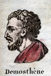 Demosthenes, på oldgræsk Demosthenes (Athen -384 - Calaurie -322), en af de store loftshøjtalere, athensk politiker.