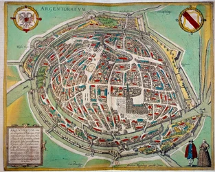 Detaljeret kort over byen Strasbourg lavet af Abraham Hogenberg (ca. 1608-1653). Indgravering af det 17. århundredes Paris B.N.