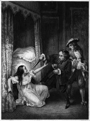 Diane de Joannis de Châteaublanc de Roussan, markise af Ganges (1635-1667), myrdet af sine to svogre, abbeden og ridderen af Ganges. Stik fra 1847.