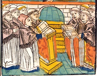 Kirkelig sang (syngende munke) - i manuskriptet "Konciliet i Konstanz" fra 1497.