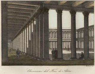 Forhøjning af forummet i Athen (The Roman Forum of Athens er placeret nord for akropolis og øst for den originale klassiske græske agora) indgravering fra "" Skikke og skikke for alle folk i universet. Det er historien om regeringen, lovene, om m