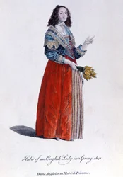 Engelsk kvinde i forårskjole i 1641. 1800-tals gravering.