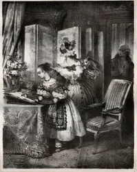 Gravering af det 19. århundrede til romanen af Madame Cottin (Sophie Cottin Rostand) (1770-1807) "" Malvina"" - Privat samling