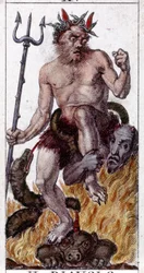 Indgravering på et kort over et tarotspil fra det 19. århundrede.