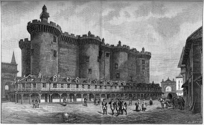 Gravering, der repræsenterer Bastille-distriktet, med fængslet, i 1788.
