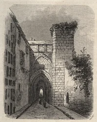 Indgangen til den arabiske Medrese (højere skole) i Jerusalem, hvor templets Mesha-stele blev begravet - indgravering i "The Illustrious World"" fra januar 1873