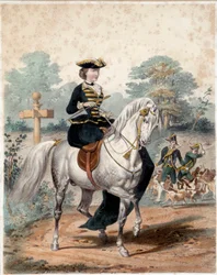 Rideportræt af Impress Eugenie omkring 1860 (1826-1920). Indgravering af det 19. århundrede. Paris, dekorativ kunst