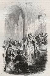 Ermesinde, grevinde af Luxembourg - Portocharter givet af Ermesinde Iere fra Luxembourg til Luxembourgs indbyggere i 1243 - Indgravering af 1868 i "Belgiens historie fra primitive tider til Leopold I