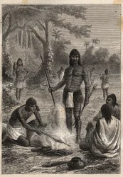 Ekspedition til Amerika (1799-1804) af Alexander von Humboldt (1769-1859) og Aime Bonpland (1773-1858): Omaguas-indianere (Amazonia, Peru) - illustration fra "The Great Mariners of the 18th century"