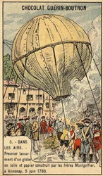Oplevelse af 5. juni 1783 af Montgolfier-brødrene i Annonay.Chromo i slutningen af det 19. århundrede.