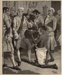Berømte diamanter: "Viundernes vidundere" præsenteret for kejseren af Brasilien, Joao VI af Portugal (Johannes VI kendt som Clementen) (1767-1826), i 1809. Indgravering fra 1885 i "" Les arts et metiers illustres"" af Adolphe BITARD.