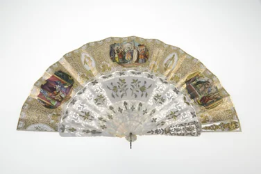 Ventilator, ca. 1860, Trykt og malet papir, perlemor, guld, sølv og kobber metaller, og spejl, Maker ukendt