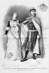 Fides Devries i rollen som Amelia og Victor Maurel (1848-1923) i rollen som Simon Boccanegra i Giuseppe Verdis eponyme opera i tre akter, libretto af Francesco Maria Piave efter et skuespil af Antonio García Gutiérrez, en opførelse på Det Italienske Teater