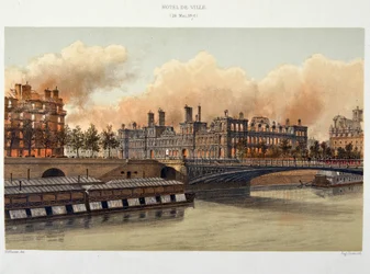 Brand på Hotel de Ville de Paris den 24. maj 1871 - litografi