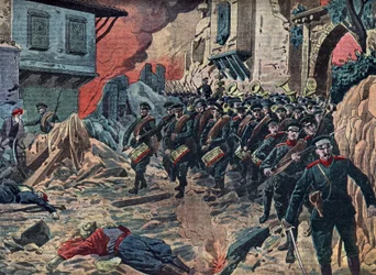 Første Balkankrig "Den bulgarske hær sejrer efter slaget ved Kirk Kilisse (Lozengrad) den 24/10/1912, Tyrkiet" (Slaget ved Kirk Kilisse (eller slaget ved Kirkkilise) var en del af den første Balkankrig mellem Bulgariens og det osmanniske imperiums hære.