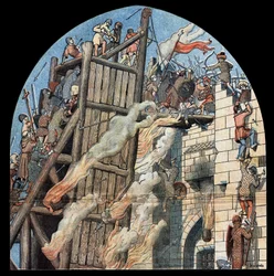 Første korstog: belejringen og erobringen af Jerusalem ved overgangene ledet af Godefroy de Bouillon (1058-1100) i 1099.