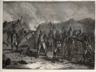 Første koalition: Oberst Antoine Guillaume (Antoine-Guillaume) Rampon (1759-1842) ved slaget ved Montenotte den 12. april 1796, under det italienske felttog mod Napoleon Bonapartes franske tropper mod de østrigske og sardiske arméer - fransk