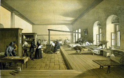 Florence Nightingale (1820 - 1910) på et hospital i Scutari i Tyrkiet omkring 1855
