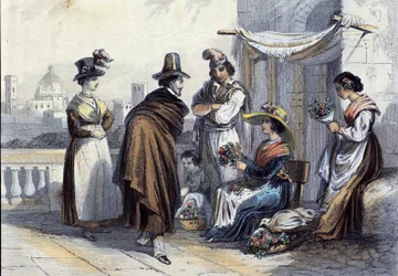 Blomsterhandler i Firenze. Litografi omkring 1820