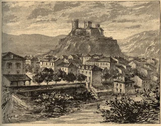 Foix - Ariege - Occitanie - gravering i "" PATRIE" - PECTUREQUIREQUE BESKRIVELSE AF FRANKRIG I 6 BIND AF LUCIEN HUARD - slutningen af ​​1800-tallet