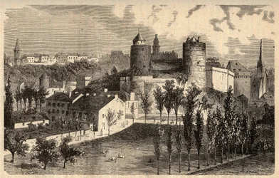 Fougeres generelt billede - Bretagne - indgravering i "" PATRIE" - BILLEDBESKRIVELSE AF FRANKRIG I 6 BIND AF LUCIEN HUARD - slutningen af ​​1800-tallet