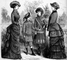 Fransk feminin og børnemode i det 19. århundrede. Annonce fra 1882. Indgravering i "" Den illustrerende verden"" nr. 1302 af 11. marts 1882.