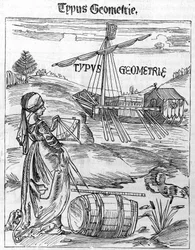 Frontispice af geometri i "Margarita Philosophica" af Gregor Reisch (1467-1525)