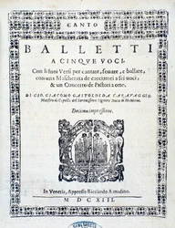 Frontispice af Balletti for fem stemmer af Giovanni Giacomo Gastoldi