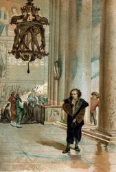 Galileo Galilei dit Galileo (1564 - 1642). Iagttager oscillationen af ​​lampen i katedralen i Pisa. fra "The Science and its Men af ​​Louis Figuier"" Barcelona 1881