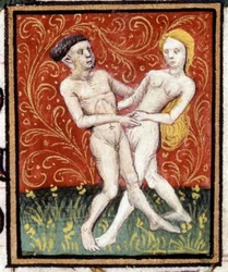 Tvilling. Miniature af et horoskop. 1400-tallets manuskript. Bibl. Trivulziana, Milano.
