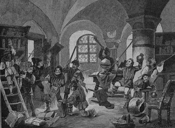 Den tyske bondekrig (1524-1526): Travlhed blandt bønder i Roggenburg, Bayern, Tyskland